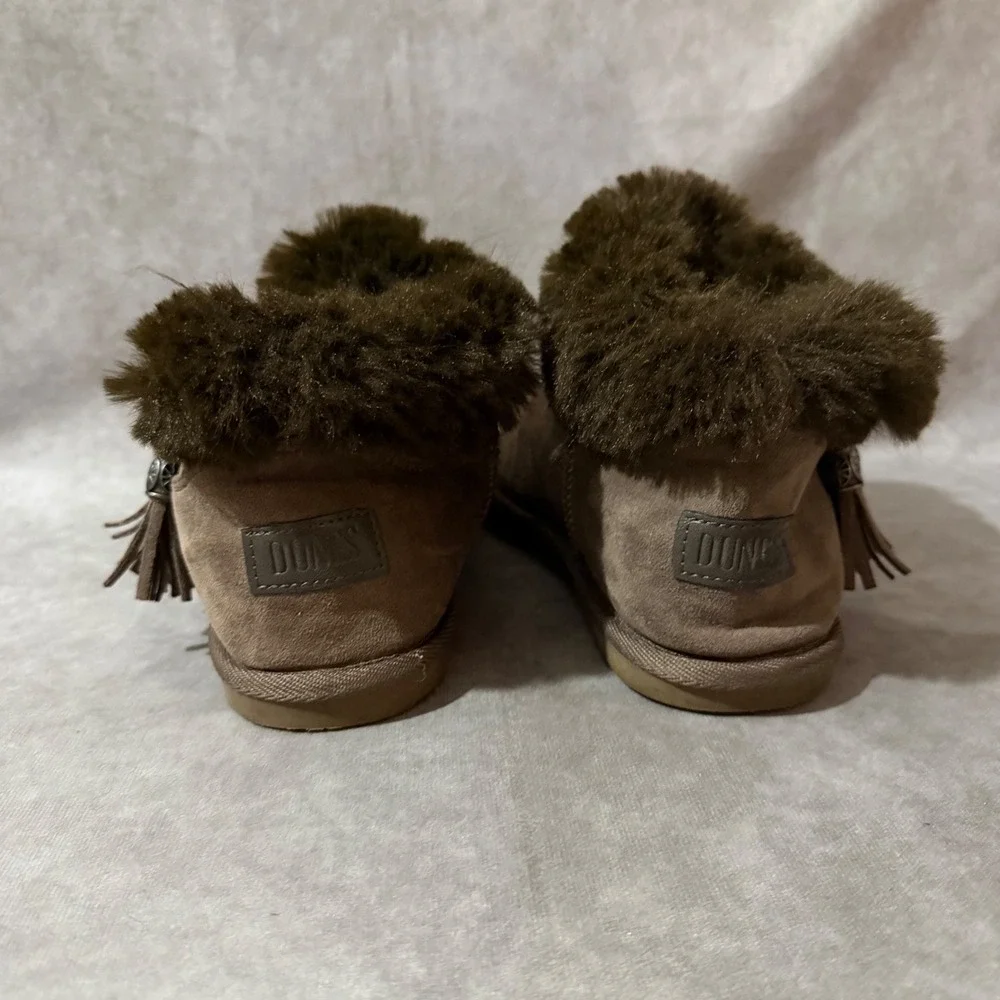 Dunes Ankle Boots Womens 8 Tan Good Faux Fur Tassel Suede 1092